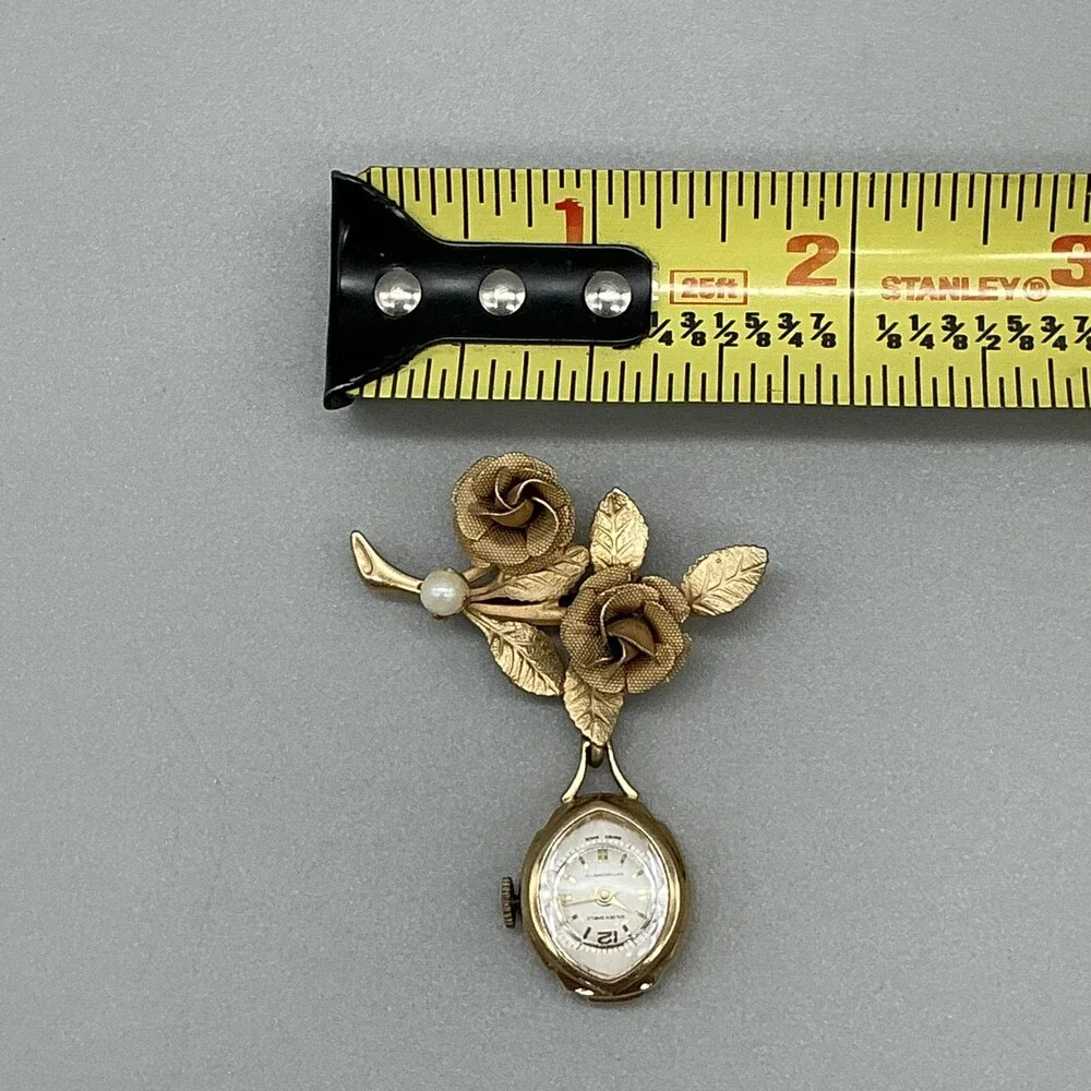 Vintage Golden Shield Nurse Brooch Watch Women 16mm Gold Tone White Dial Manual